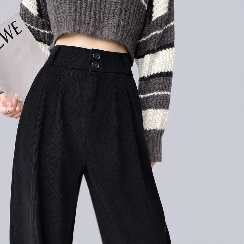Padded chenille suit pants with wide leg
