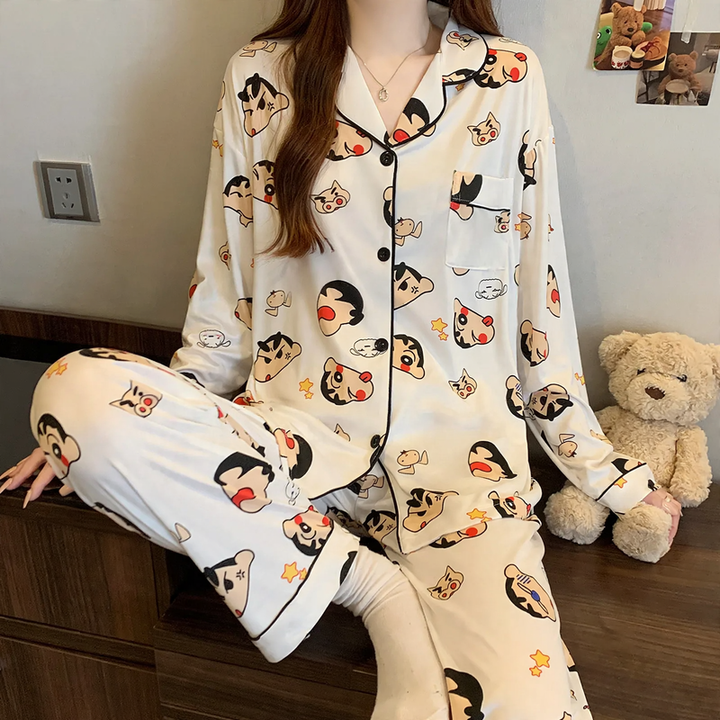 Women's Pajama Set, long-sleeved, with star pattern