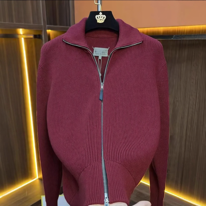 Men's cardigan with stand-up collar and double zipper