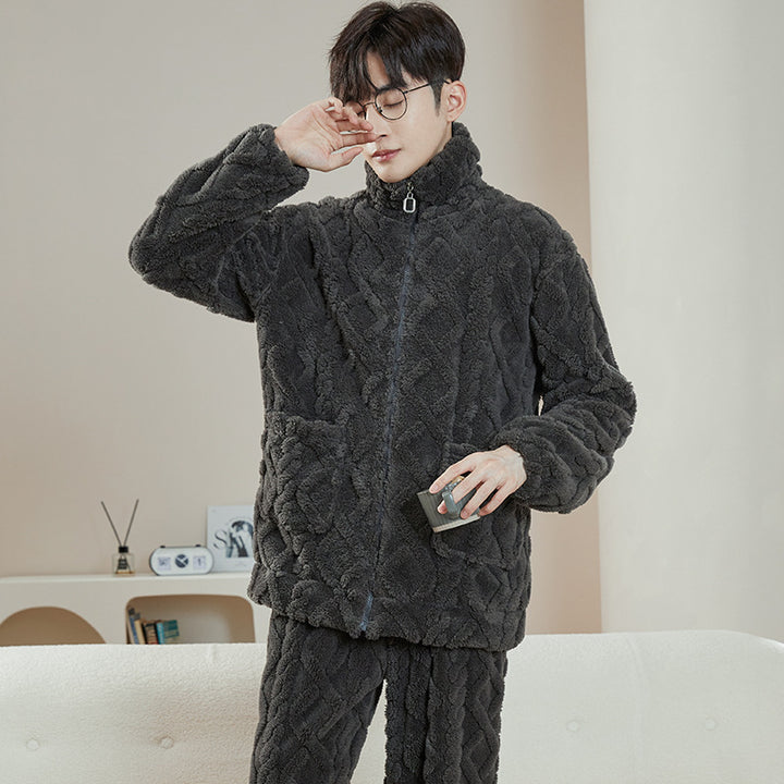 Men's house suit, coral fleece, zipper, winter