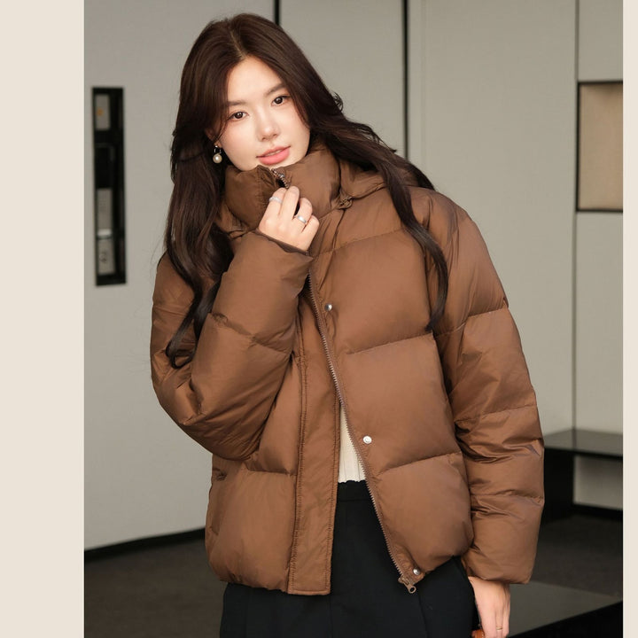 Short down jacket for women, white duck down lining