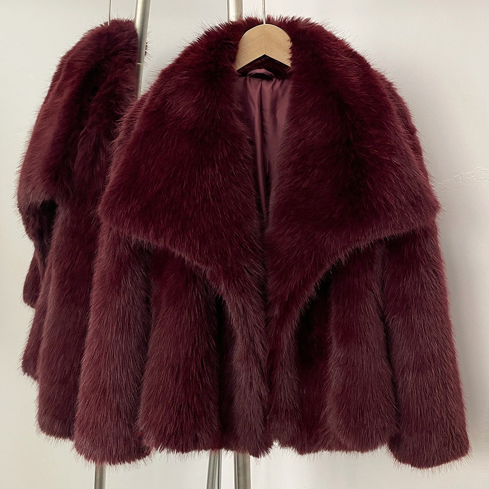 Elegant faux fur jacket with large lapels