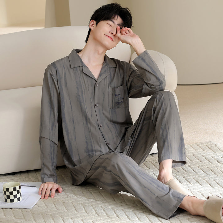 Men's Pajama Set, Cotton, Long Sleeve, Classic