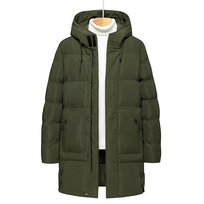 Long men's hooded jacket, insulated, windproof