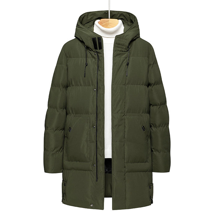 Long men's hooded jacket, insulated, windproof