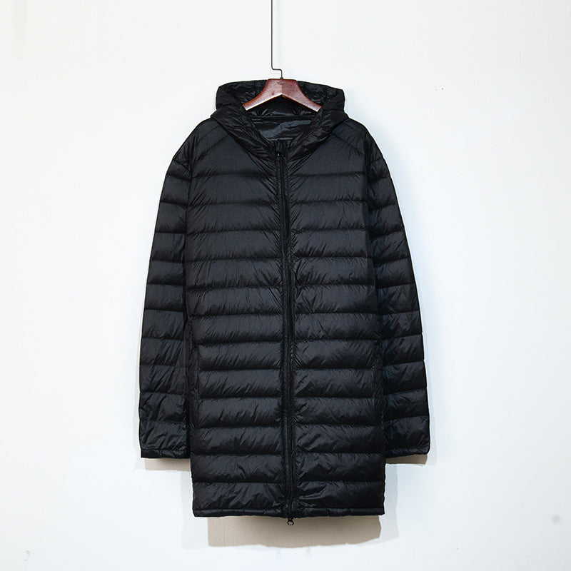 Men's down jacket, medium length, plus sizes, with hood