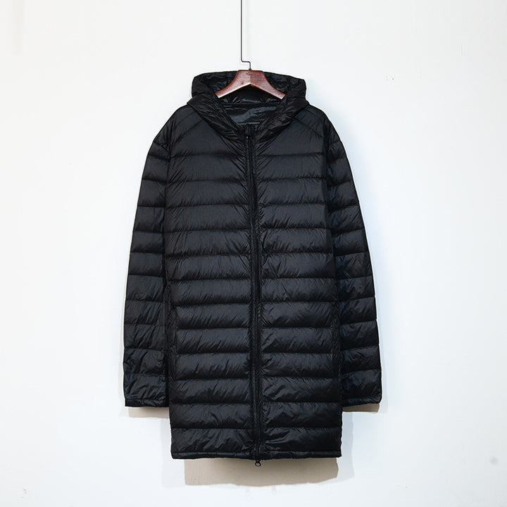 Men's down jacket, medium length, plus sizes, with hood