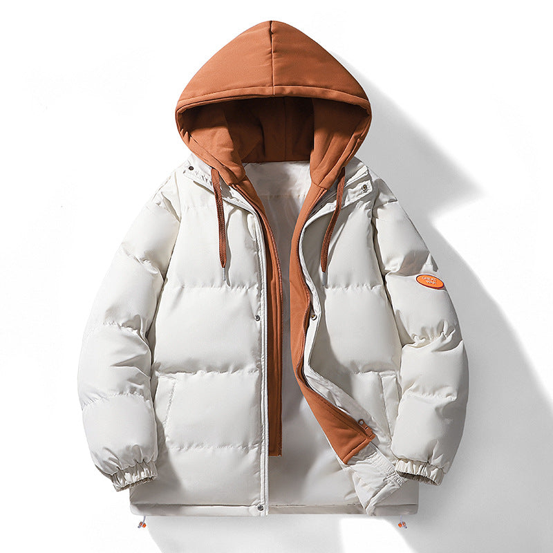 Padded hooded jacket for men, in a layered look
