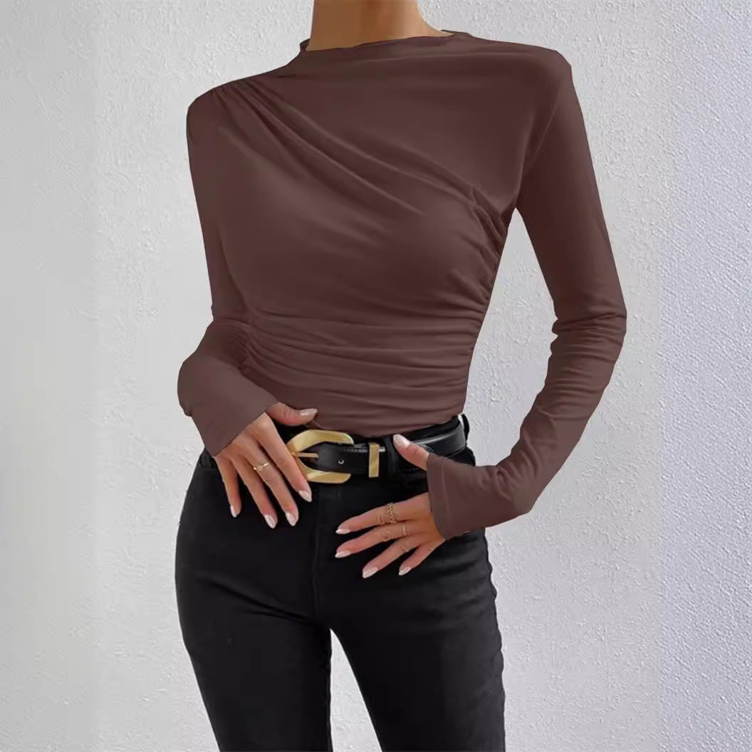 Women's long-sleeve shirt with ruching, body-hugging