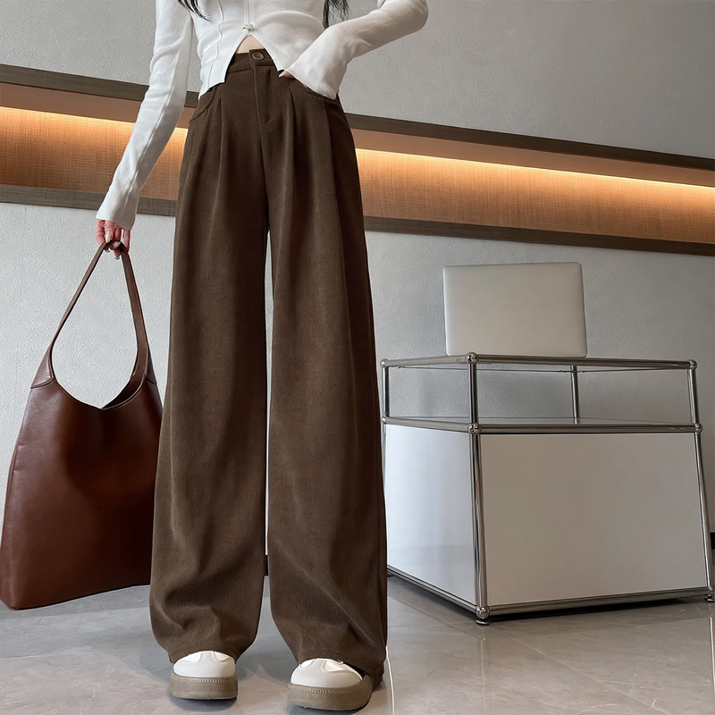Women's corduroy pants, wide cut, flowing