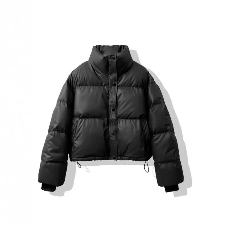Short, loose women's winter jacket in modern style