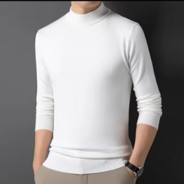 Men's wool sweater with roll neck, plain and warm