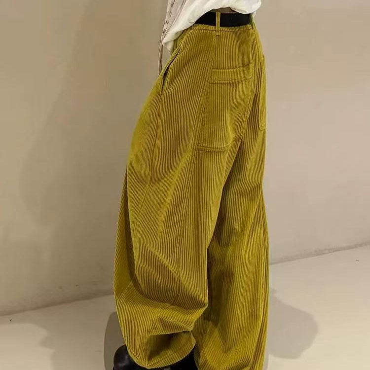 Women's corduroy pants with wide leg in yellow