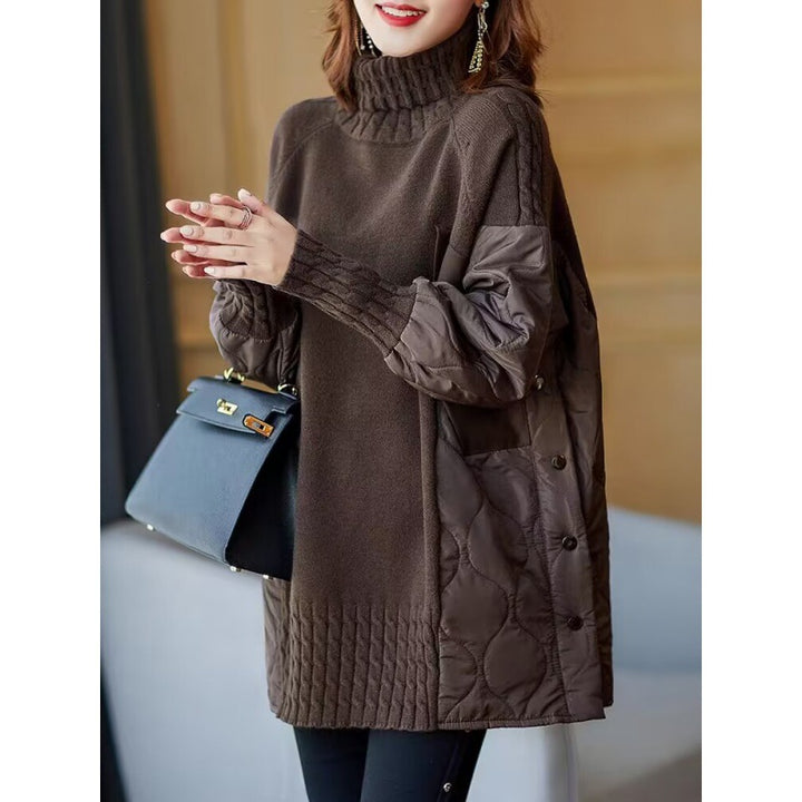 Women’s pullover, stand-up collar, fake two-piece look, winter