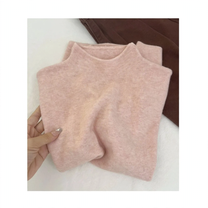 Women's knit sweater with stand-up collar, solid color
