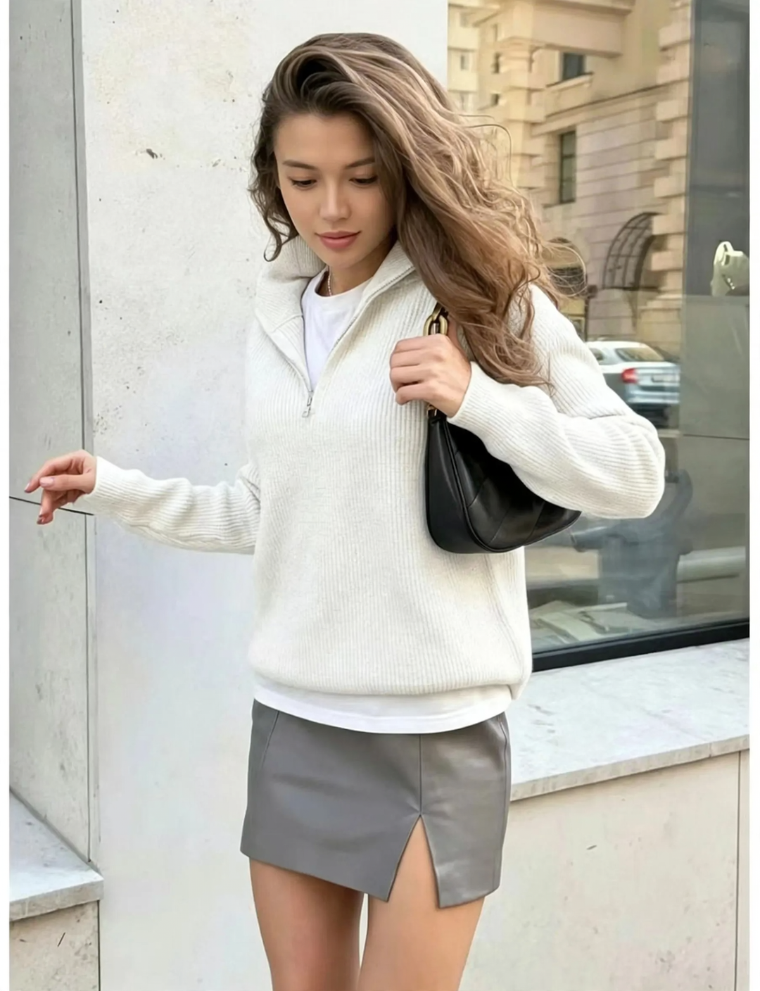 Women’s Sweater, Stand Collar, Half Zip