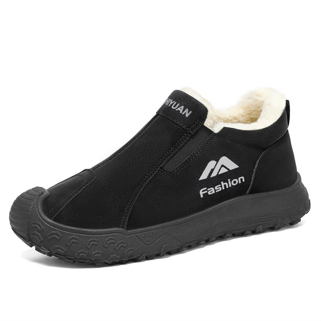 Padded men's winter boots made of suede imitation