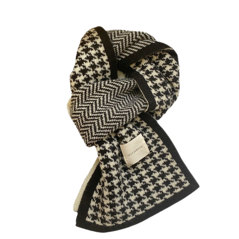 Checked knitted neck scarf, warming, for men and women