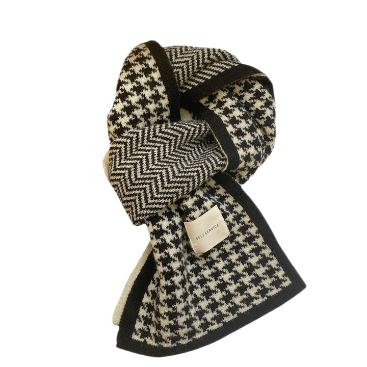 Checked knitted neck scarf, warming, for men and women