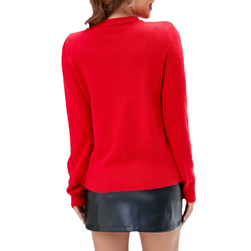 Christmas sweater for women, loose knit with animal motif