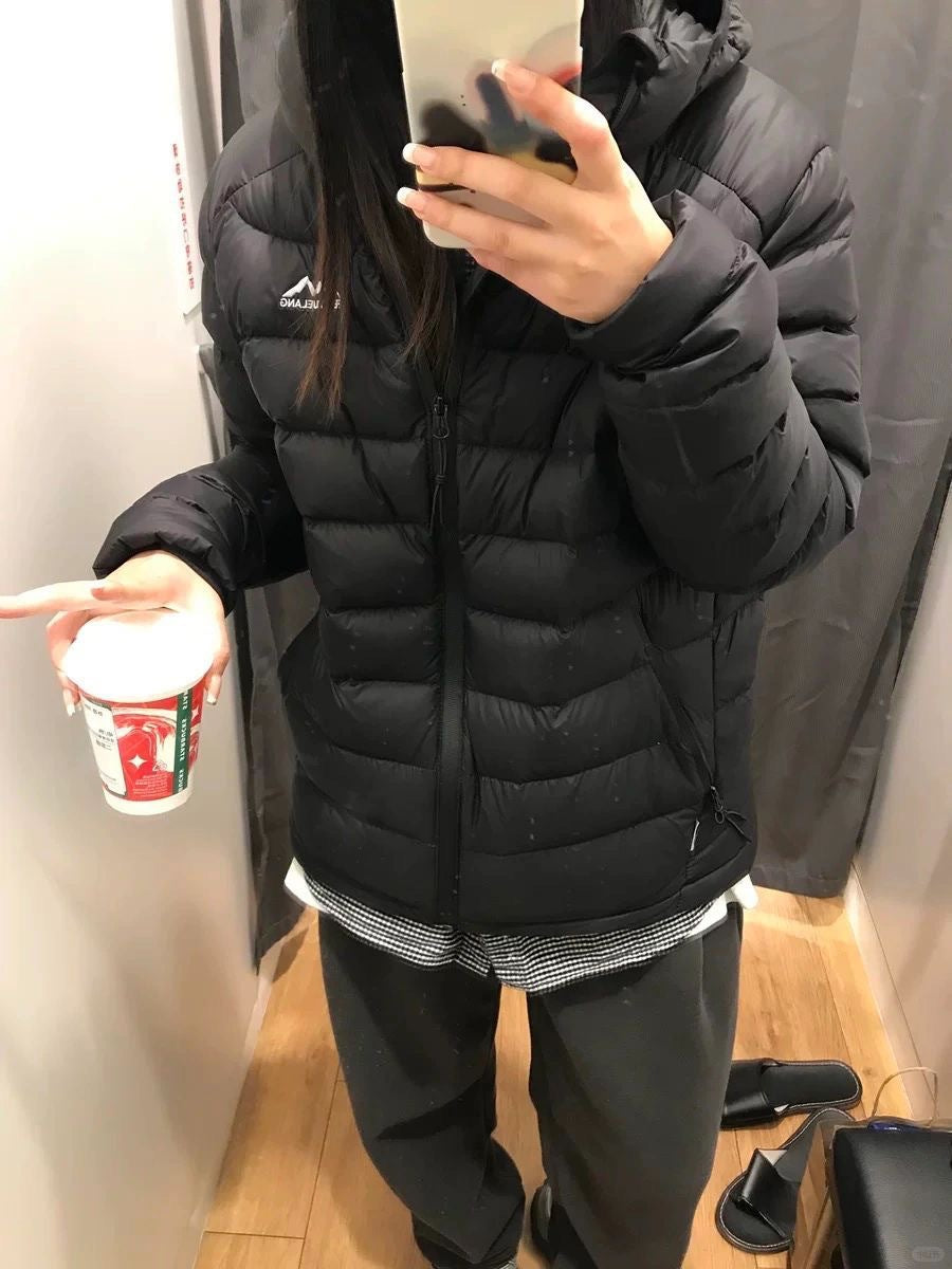 Light women's down jacket with hood