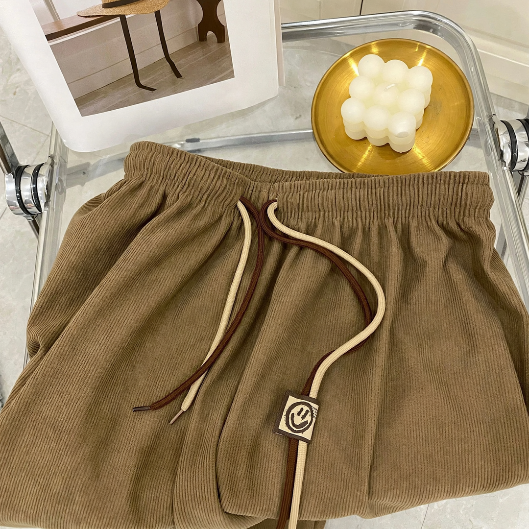 Cord wide trousers with drawstring