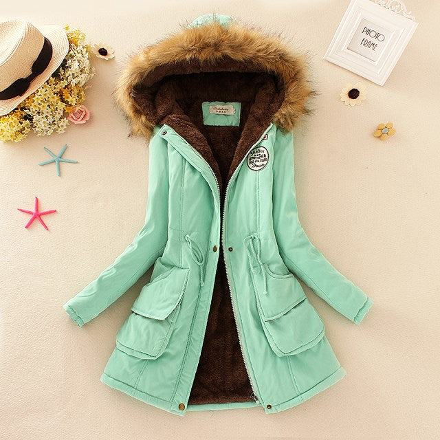 Fleece-lined hooded jacket with lambskin look