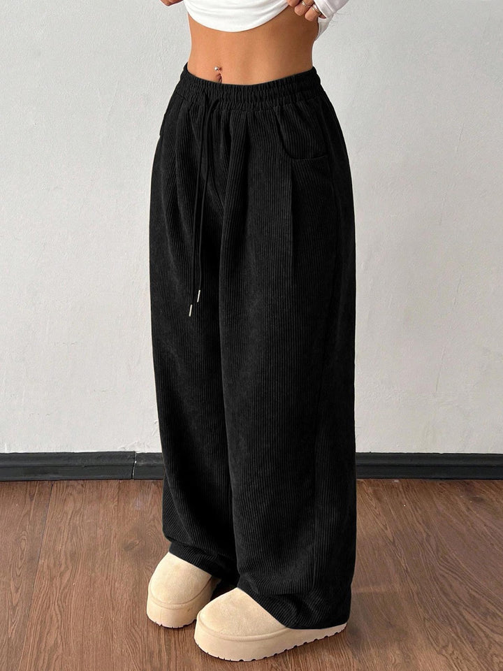 Women's corduroy pants with wide leg and drawstring