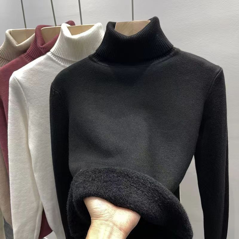 Men's knit sweater with fleece lining and stand-up collar
