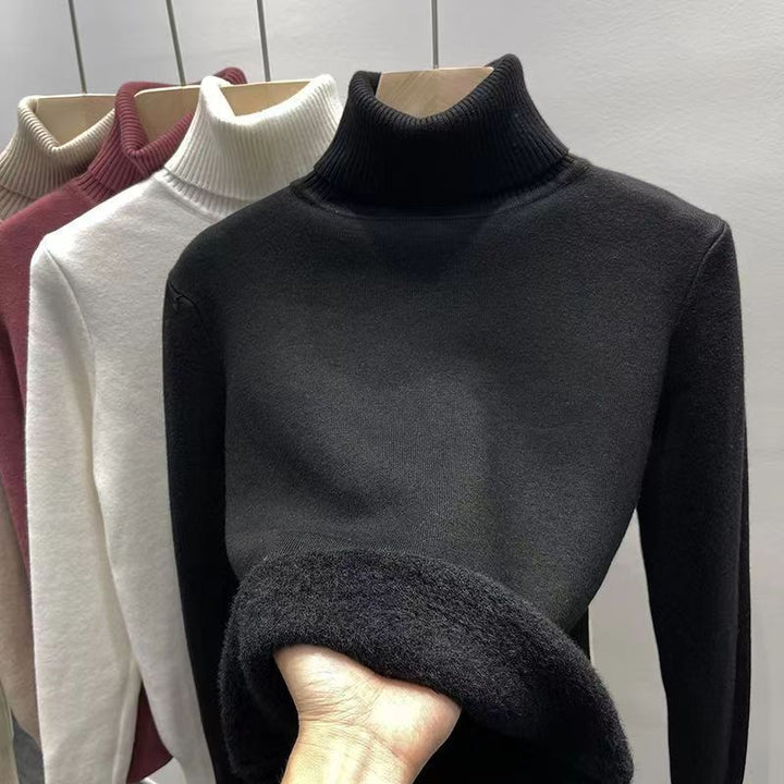 Men's knit sweater with fleece lining and stand-up collar