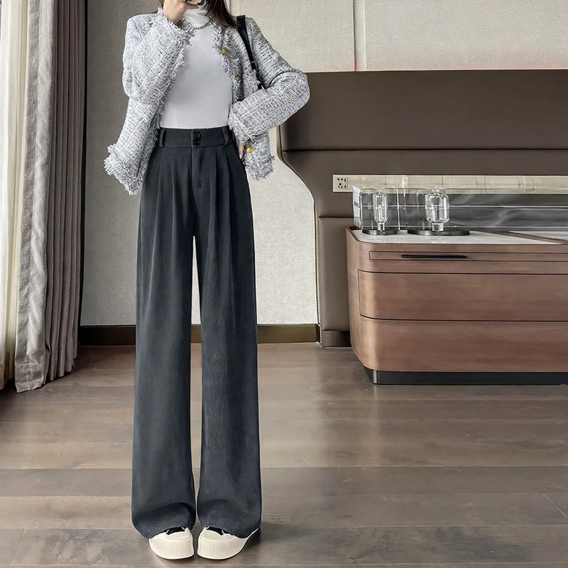 Women's corduroy pants, straight cut, high waist, lined