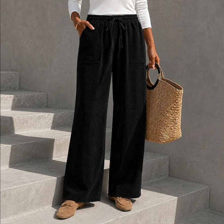 Casual cord pants with drawstring