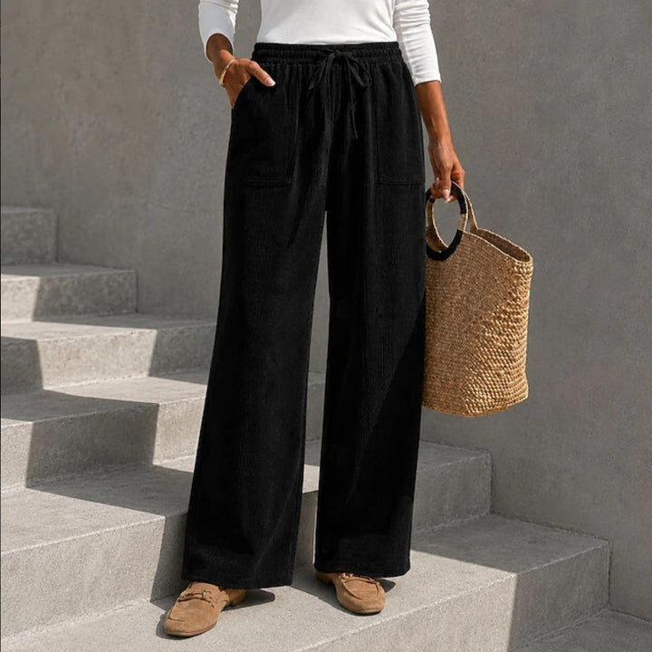 Casual cord pants with drawstring