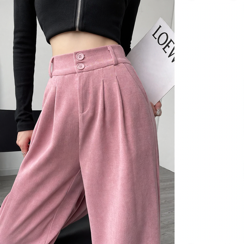 Women's corduroy pants, wide cut, lined