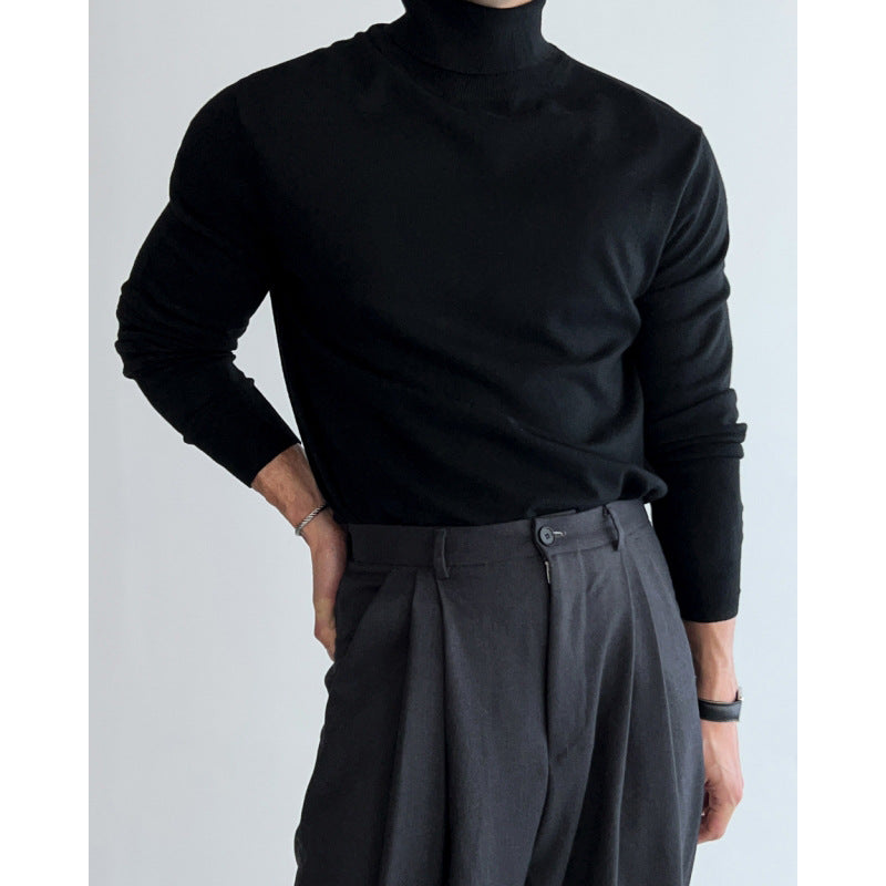 Men's knit sweater with high collar, slim fit