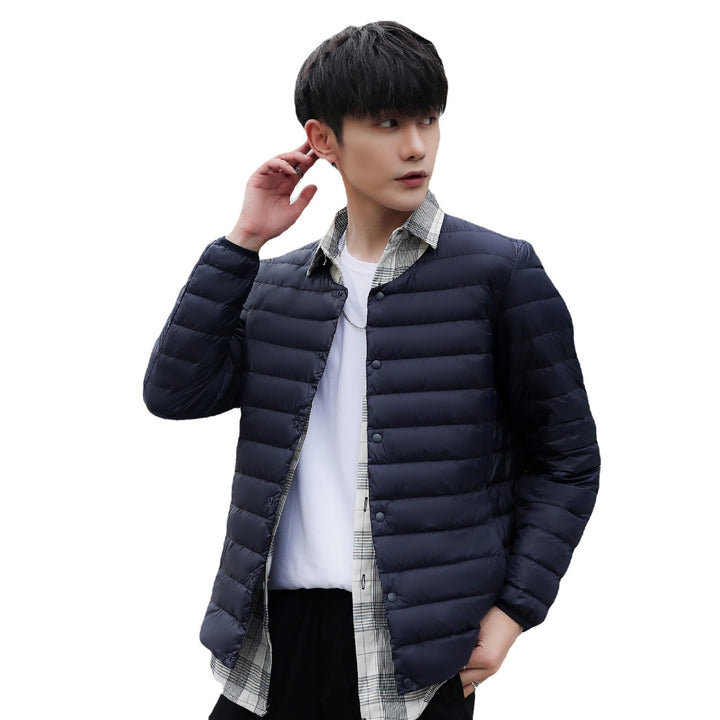 Light men's down jacket, V-neck or round neck
