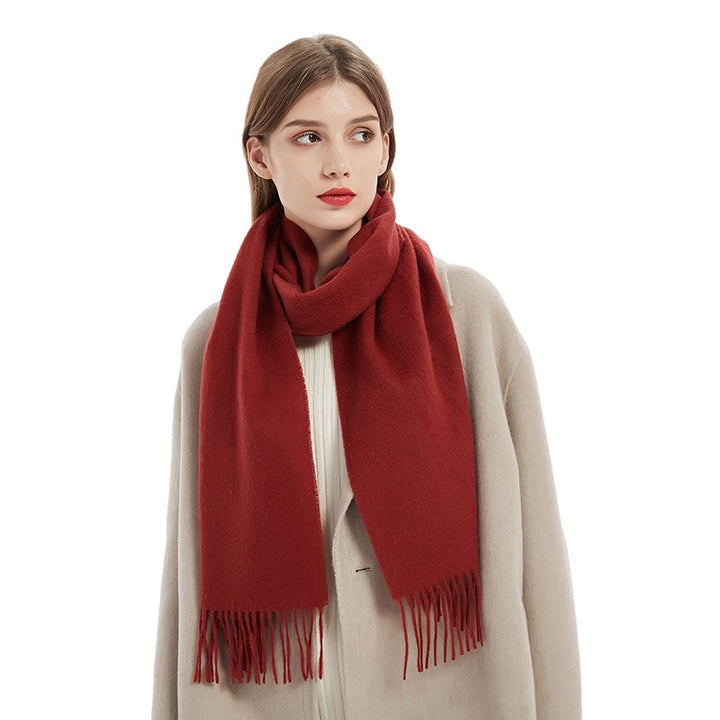 Solid colored wool scarf with fringes, 32x180cm