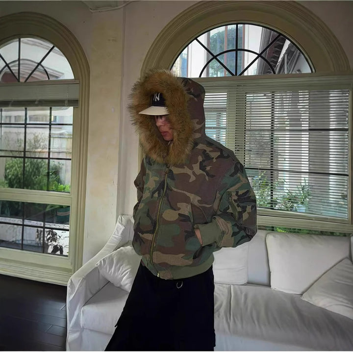 Men's reversible jacket, lined, with camouflage pattern
