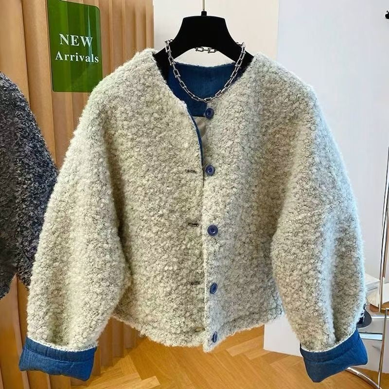 Fleece-lined lamb fleece jacket for women, fashionable design