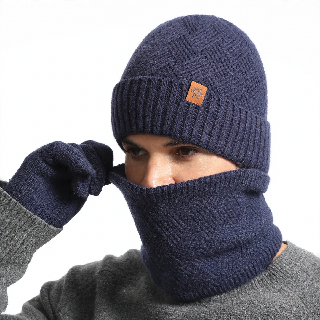 Men's Knit Set: Beanie, Scarf and Gloves, lined