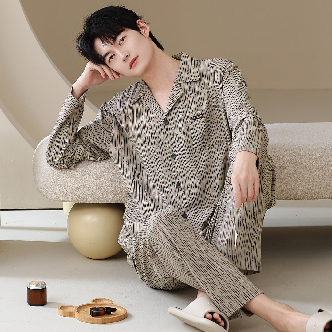 Men's Pajama Set, Cotton, Long Sleeve, Classic