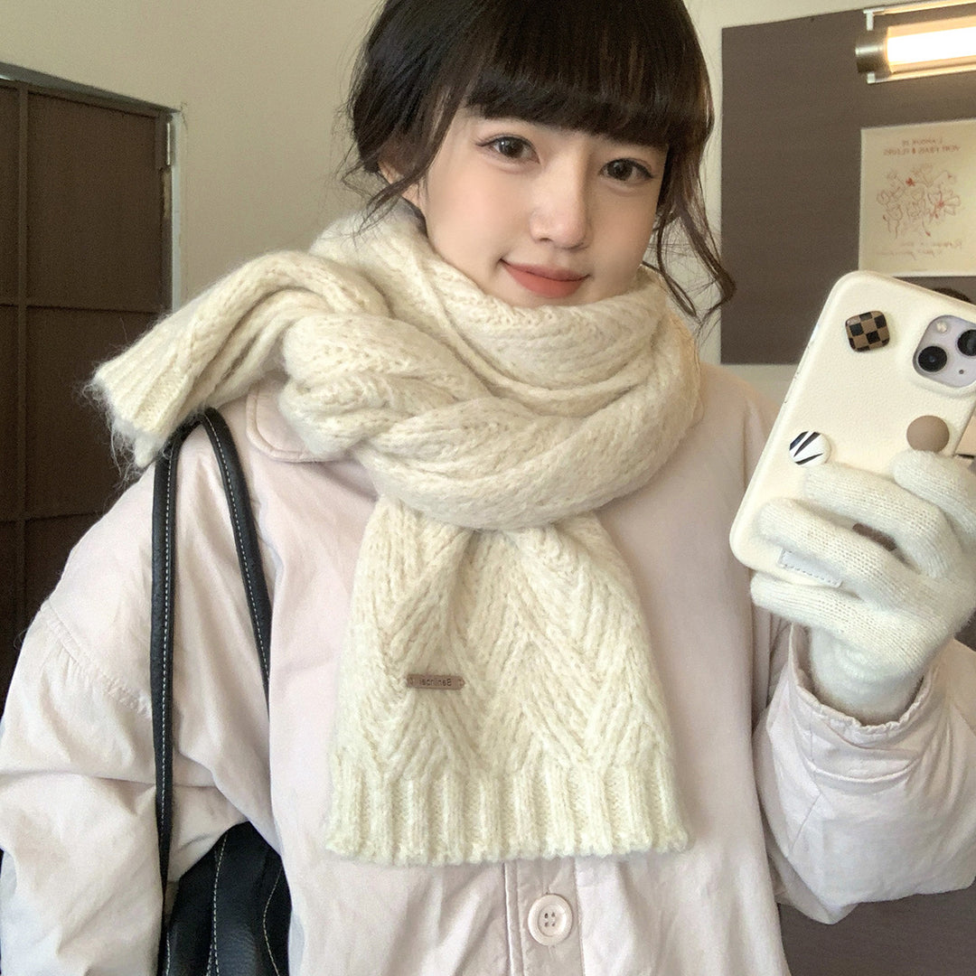 Alpaca wool knitted scarf, warm and soft, 24x165 cm