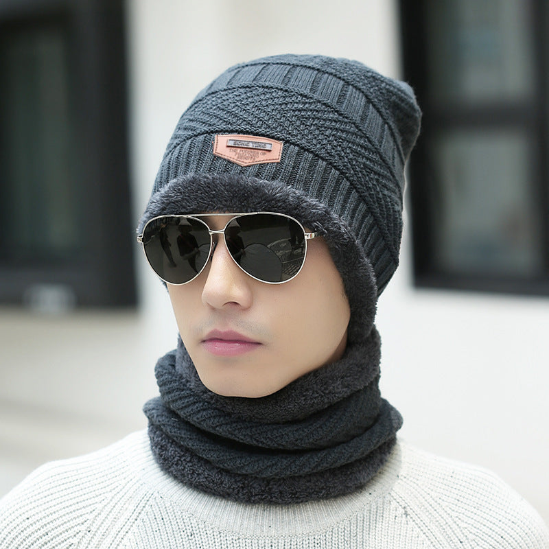 Knitted hat with scarf, 2-piece set, lined