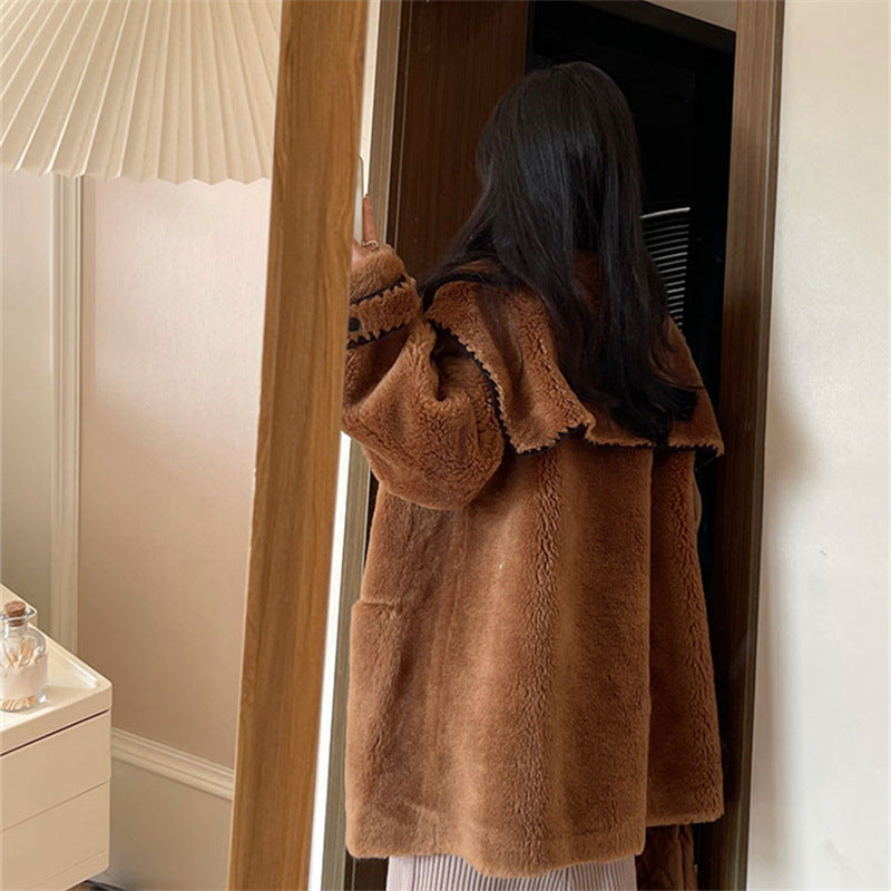 Women's Lambskin Coat with Sailor Collar