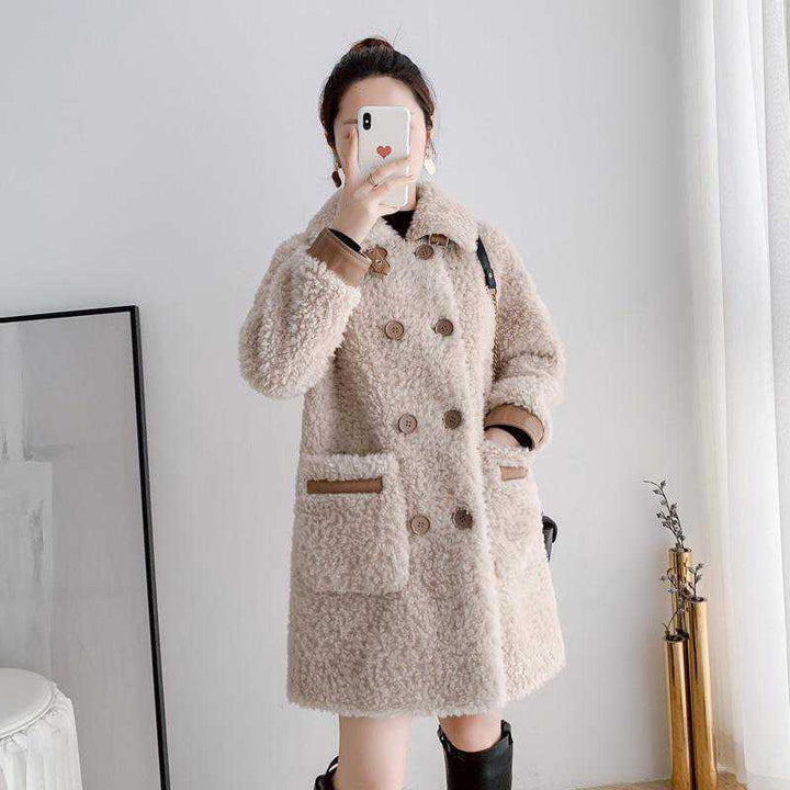 Mid-length lambskin coat for women