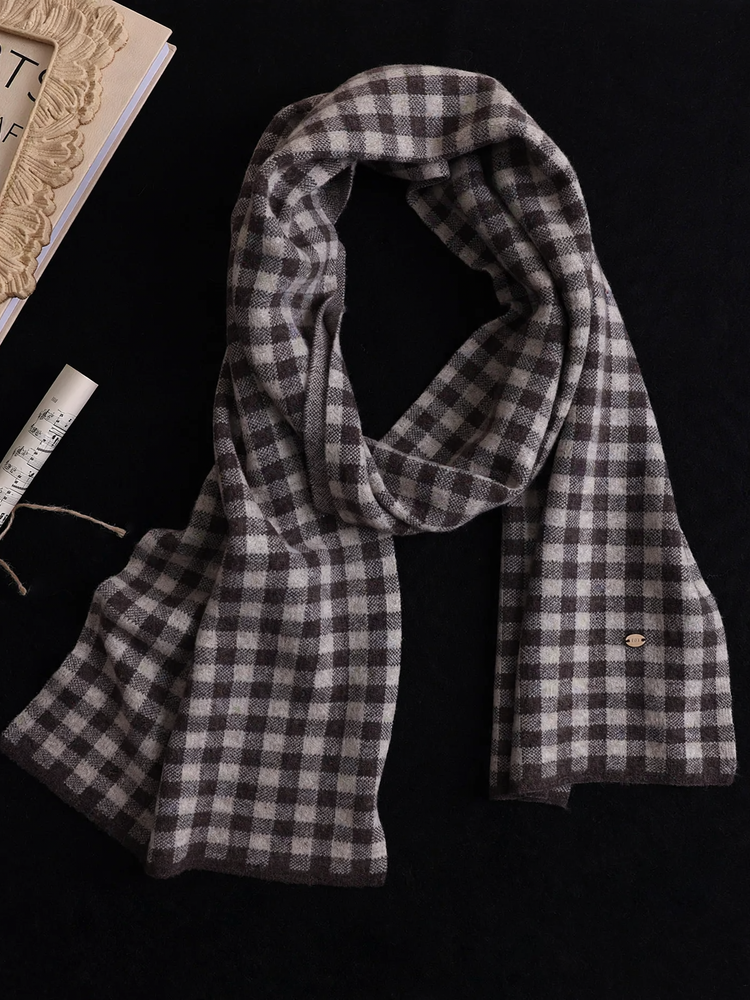 Merino wool scarf, checked, 100% wool
