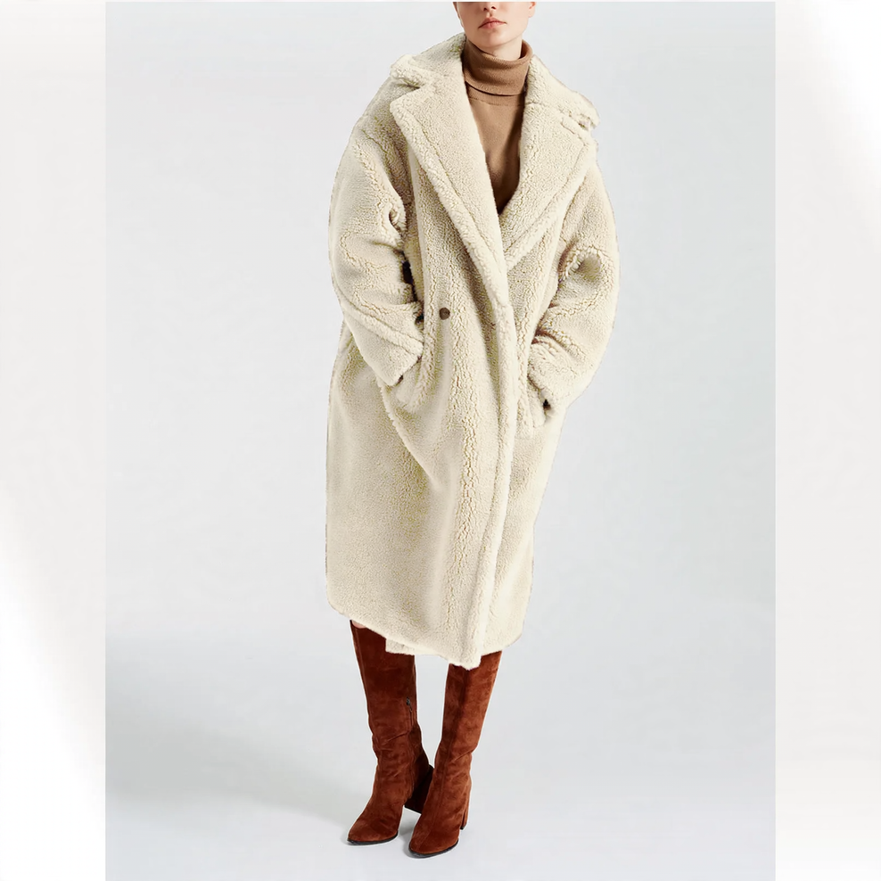 Women’s faux lambskin coat, mid-length, lined