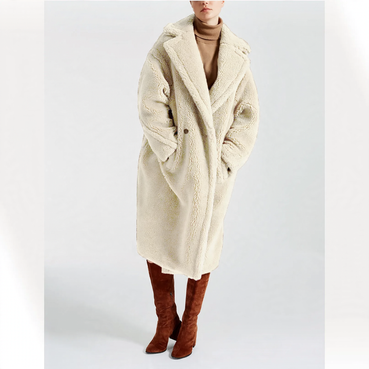 Women’s faux lambskin coat, mid-length, lined