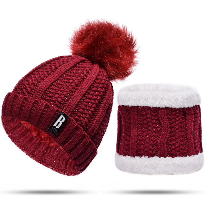 Knitted hat and scarf set, lined, for autumn and winter