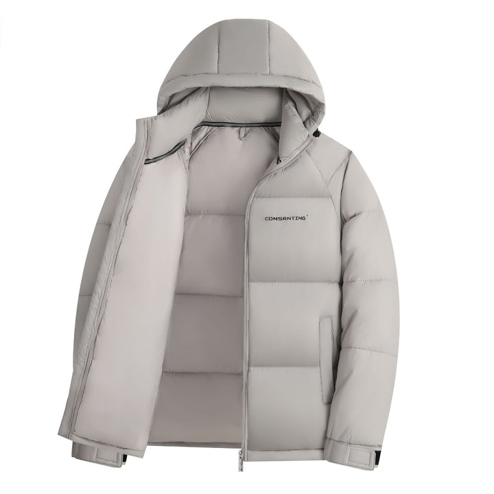 Padded men's quilted jacket, short, with stand-up collar